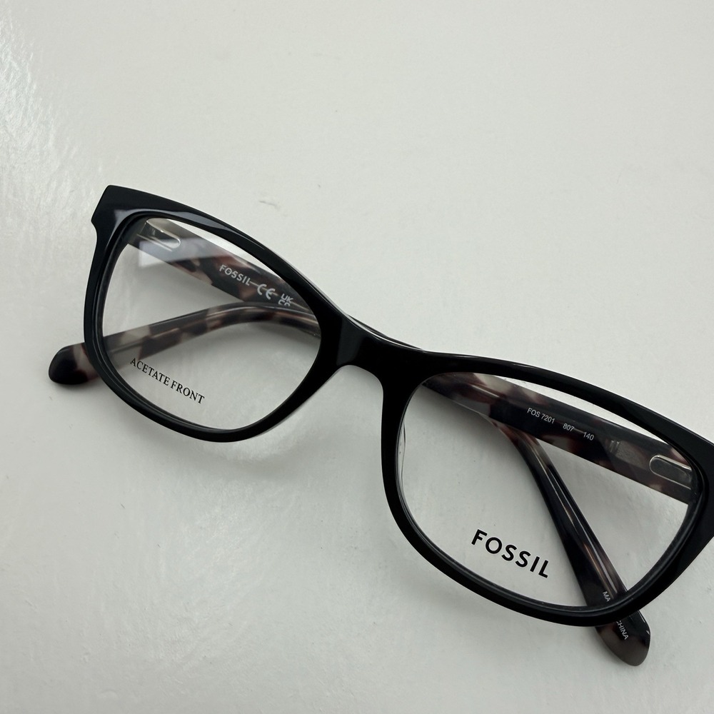 Fossil FOS7201 807 Womens Black Acetate Rectangle Eyeglasses Frames 52-17-140